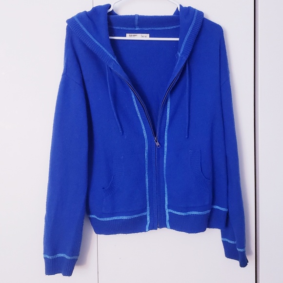 Old Navy blue outlined cotton wool zip up jacket - Picture 2 of 4